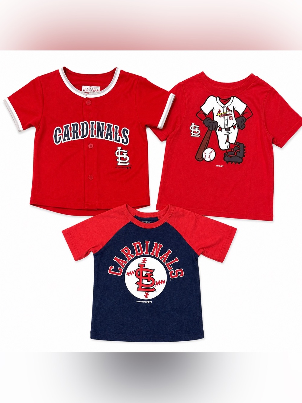 St. Louis Cardinals Boys 2T 3T Shirt Lot MLB Baseball Graphic Tees Jersey 3 Pc